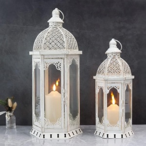 NEWIMAGE Set of 2 Decorative Candle Lantern 22"&17" H Outdoor Candle Lanterns Vintage Metal Candle Holder for Garden Living Room Indoor Outdoor...