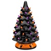 Ceramic Halloween Tabletop Tree w/ Orange & Purple Bulb Lights - 15in