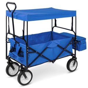 Utility Wagon Cart w/ Folding Design, 2 Cup Holders, Removable Canopy 21.7" X 5.9" X 27.2"