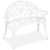 Steel Garden Bench Outdoor Patio Furniture w/ Floral Rose Accent - 39in