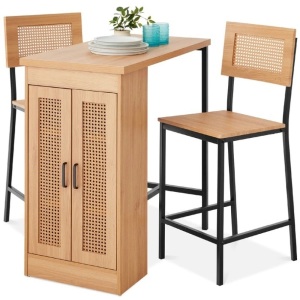  3-Piece Counter Height Rattan Kitchen Dining Table Set w/ Storage Shelves 42.9"X22.0"X10.2"