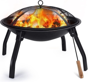 Cogesu Fire Pit, 22in Foldable Wood Burning Fire Pits for Outside, Firepit with Carry Bag, Spark Screen & Poker, Pack Grill, Folding Legs for Camping