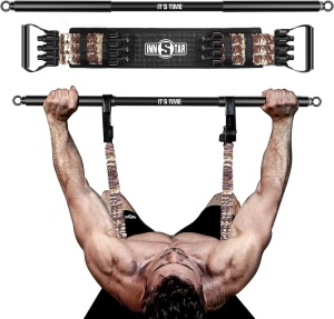 INNSTAR Adjustable Bench Press Band with Bar, Upgraded Push Up Resistance Bands, Portable Chest Builder Workout Equipment, Arm Expander for Home Workout,Gym