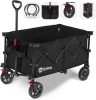 Sekey Collapsible Foldable Wagon with 220lbs Weight Capacity, Heavy Duty Folding Utility Garden Cart with Big All-Terrain Beach Wheels & Drink Holders.Black