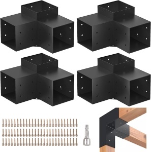 Tocretoare Pergola Kit, 4 Pack Woodworks Pergola Brackets 6" x 6" (Actual: 5.5x5.5 Inch), 3-Way Right Angle Corner Brackets, Powder-Coated Pergola