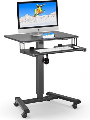 BONTEC Mobile Standing Desk with Keyboard Tray, Mobile Podium, Computer Workstation Up to 33Lbs, Laptop Sit or Stand Desk on Wheels, Height Adjustable Stand