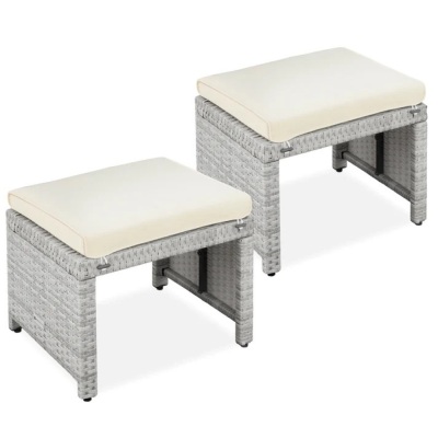 Set of 2 Multipurpose Wicker Ottomans w/ Removable Cushions, Steel Frame 20.7"X16.7"X13.8"