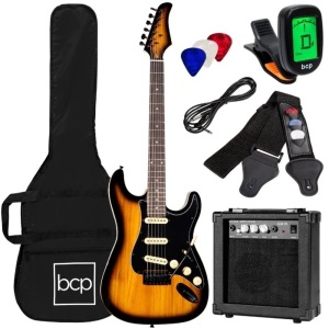 Beginner Electric Guitar Kit w/ Case, 10W Amp, Tremolo Bar - 39in 