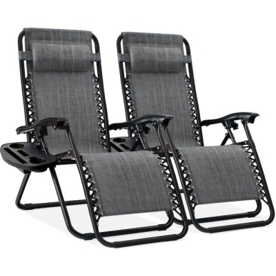 Set of 2 Adjustable Zero Gravity Patio Chair Recliners w/ Cup Holders 35"X8.5"X25.6"