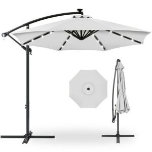 Solar LED Offset Hanging Patio Umbrella w/ Crank Tilt Adjustment - 10ft 