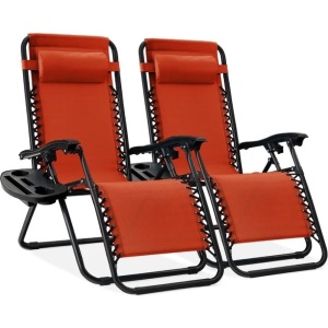 Set of 2 Adjustable Zero Gravity Patio Chair Recliners w/ Cup Holders 34.5"X8.66"X25.6"