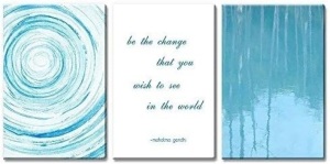 3 Panel Abstract Blue Circles and Tree Reflection on Water with Inspirational Quotes Gallery 16 x24 x 3 Panels