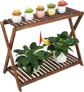 Wood Plant Stand Indoor Outdoor 2 Tiers Flower Stand Corner Stepped Planter Shelf Rack Flowerpot Holder for Plant Display in Patio Balcony Entryway