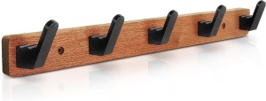 Coat Hooks Wall Mounted Coat Rack, 16.7'' Long, Entryway Hanging Coat Rack, Metal Wood Coat Rack with 5 Black Literary Rustic Hooks, Wooden