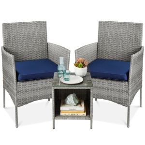 3-Piece Outdoor Patio Wicker Bistro Set w/ Side Storage Table 27.6"X20.1"X13.8"