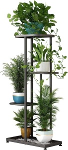 LINZINAR Plant Stand Metal 4 Tier 5 Potted Multiple Flower Pot Holder Shelf Indoor Outdoor Planter Display Shelving Unit for Patio Garden Corner Balcony