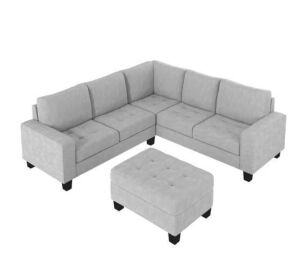 Utopia 4niture Antonella 85.00 in. W Square Arm 2-Piece Velvet L Shaped Modern Sectional Sofa in Light Gray