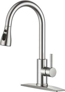 FORIOUS Kitchen Faucet with Pull Down Sprayer Brushed Nickel, High Arc Single Handle Sink Deck Plate, Commercial Modern rv Stainless Steel Faucets, Grifos