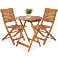 3-Piece Acacia Wood Bistro Set w/ Folding Table, 2 Chairs&nbsp;