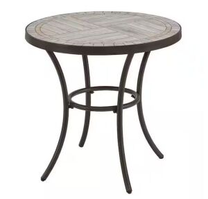 StyleWell 27 in. Brown Round Metal Outdoor Side Table with Grouted Porcelain Top