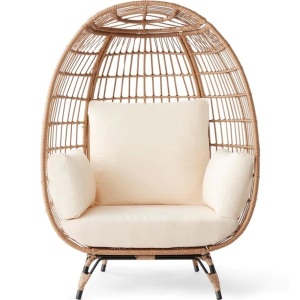 Wicker Egg Chair Oversized Indoor Outdoor Patio Lounger 46.5"X29.1"X17.5"