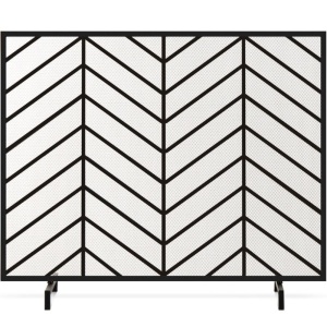 Single Panel Iron Chevron Fireplace Screen w/ Antique Finish - 38x31in