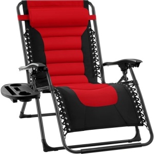 Oversized Padded Zero Gravity Chair, Folding Recliner w/ Headrest, Side Tray 34.6" X 5.9" X 29.5"