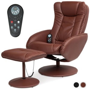 Faux Leather Electric Massage Recliner Chair w/ Stool Ottoman, Remote 29.5" X 19.7" X 32.7"