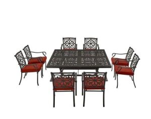 Oakshire Park 9-Piece Aluminum Outdoor Dining Set with Sunbrella Henna Red Cushions