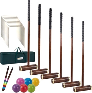 SpexDarxs Six Player Croquet Game, 35‘’ Croquet Set with Premium Wooden Mallets|Colored Balls|Wickets|Stakes| Carrying Bag, Classic Outdoor Backyard Lawn