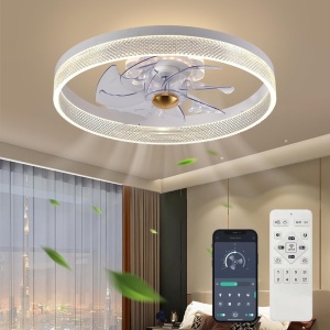 Fszdorj 2023 Upgraded Ceiling Fan F093, White, with Lights, App & Remote Control, Timing & 3 Led Color Ceiling Fan, 6 Wind Speeds Modern Ceiling Fan