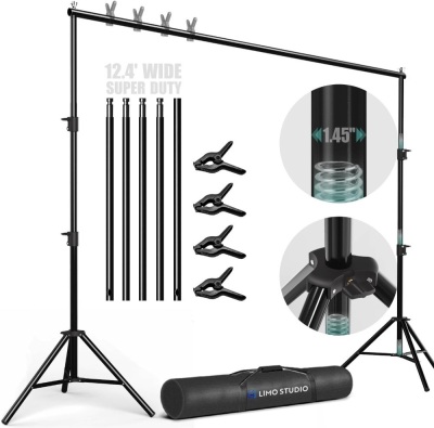 LimoStudio (Super Heavy Duty) 12.4 ft. Wide x 10 ft. Tall Backdrop Stand, Upgraded Model 1.45" Thick Pole, Super Structure Heavier & Stronger, No