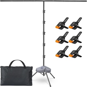 Svopy T Shape Backdrop Stand - 8x5.3ft Photo Backdrop Stand for Parties with 6 Spring Clamps, Sandbag and Carry Bag, Sturdy Back Drop Adjustable Stand