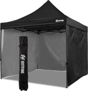 OUTFINE Canopy 10x10 Pop Up Commercial Canopy Tent with 3 Side Walls Instant Shade, Bonus Upgrade Roller Bag, 4 Weight Bags, Stakes and Ropes (Black, 10 * 10FT)