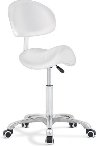 Antlu Saddle Stool Chair with Back Ergonomic Rolling Esthetician Seat for Salon Tattoo Shop Spa Home Dentist Clinic (with Backrest, White)