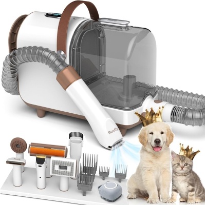 Bunfly Dog Grooming Kit & Vacuum Suction 99% Pet Hair, 7 Pet Grooming Tools for Dogs Cats, 3L Large Capacity Dust Cup, Quiet Pet Vacuum