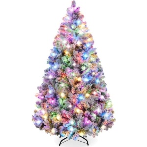 Pre-Lit Snow Flocked Artificial Pine Christmas Tree w/ Multicolored Lights 7.5FT