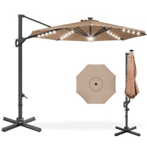 360-Degree Solar LED Cantilever Offset Patio Umbrella w/ Tilt - 10ft 