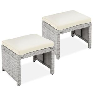 Set of 2 Multipurpose Wicker Ottomans w/ Removable Cushions, Steel Frame 