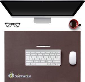 Glowworm Mouse Pad Small Desk Mat 23.6in*15.7in Dark Brown Waterproof Smooth Leather Desk Blotter Mat with Stitched Edges Office Supplies Keyboard Pad Desk Decor with Non-Slip Base