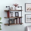 31.5-Inch Industrial Pipe Shelf, 3-Shelf Metal Bookcases Furniture, Retro Brown