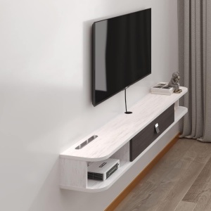 Pmnianhua Floating TV Console, 70'' Wall-Mounted Media Console TV Cabinet Floating TV Stand Entertainment Shelf with Door and Storage (Grayish-White)