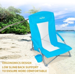 SKYFIELD 2 Pack Low Beach Chairs for Adults Ultralight Folding Chair Heavy Duty Beach Chair with Cupholder and Carry Bag 30.7"D x 5.1"W x 7.9"H