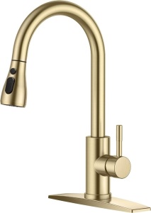 FORIOUS Gold Kitchen Faucets with Pull Down Sprayer, Kitchen Sink Faucet with Pull Out Sprayer, Fingerprint Resistant, Single Hole Deck Mount, Single Handle.