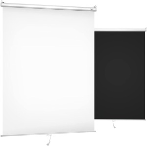 Julius Studio (Pull-Down Type) 5 x 6.2 ft. / 60 x 75 inch White Screen & Black Double Sided, Retractable Background, Ceiling & Wall Mountable