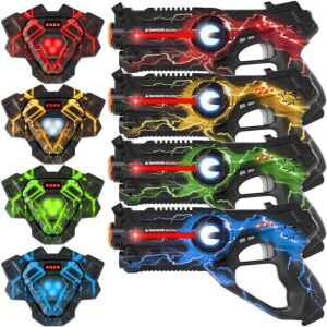 Set of 4 Infrared Laser Tag Blasters & Vests w/ Electric Theme, Lights, Sounds, Vibrations