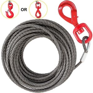 VEVOR Galvanized Steel Winch Cable with Hook, 3/8" x 75', 8800 Lbs Breaking Strength