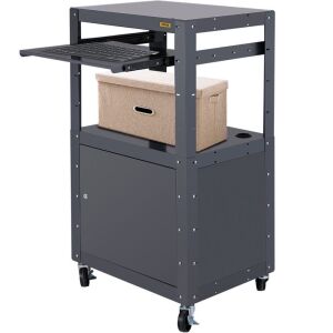 VEVOR 27-41" Height Adjustable Steel Media Cart with Keyboard Tray and Locking Cabinet, 24" x 18" Length