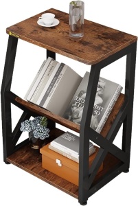 ALISENED Side Table with Magazine Holder, 3 Tier Narrow End Table with Storage Shelf, Industrial Slim Nightstand for Small Spaces, Vintage Small Nightstand