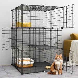 Eiiel 3-Tier Cat Cage Enclosures Indoor DIY Cat Playpen Detachable Metal Wire Kennels 2Lx2Wx3H Crate Large Exercise Place Ideal for 1-2 Cats, Black